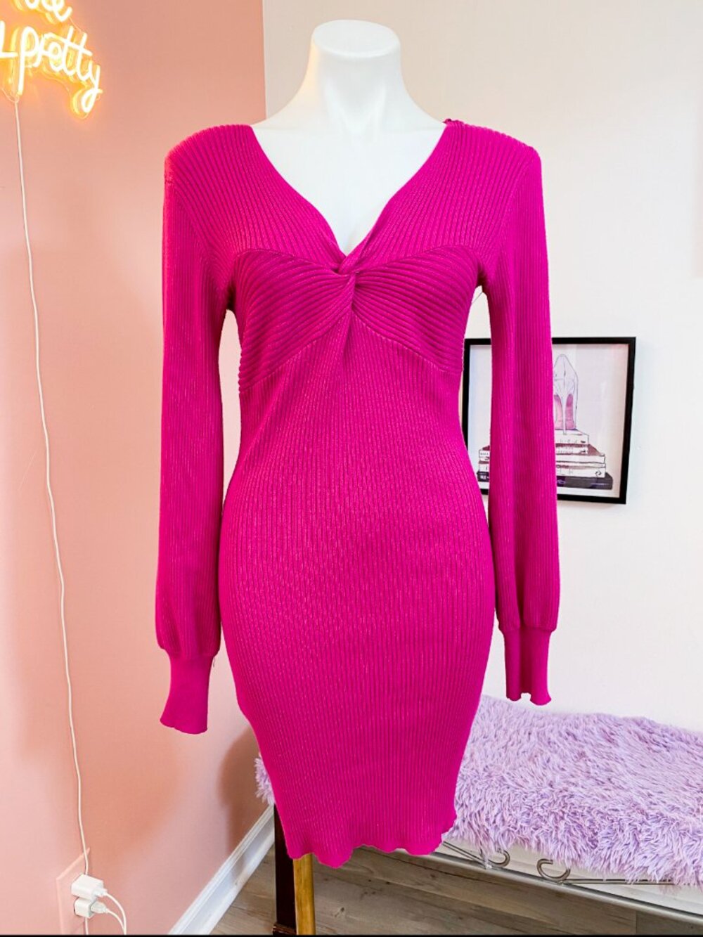 Freshman 1996 Twist Detail Knit Bodycon Dress - Size Medium